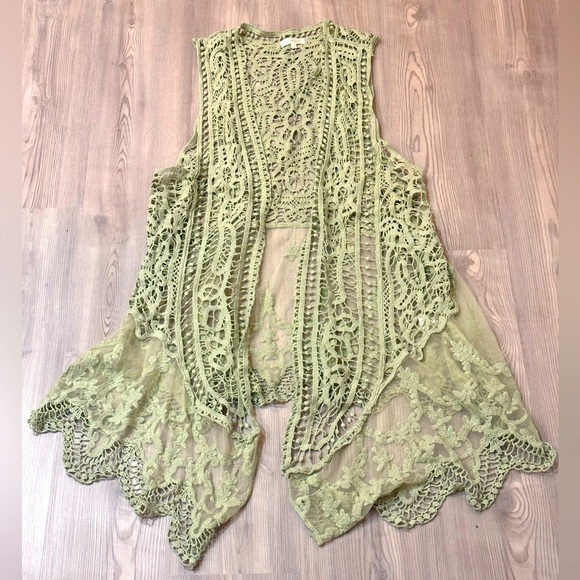 Ultra Flirt Tops - Ultra Flirt Mint Green Crochet Kimono Vest